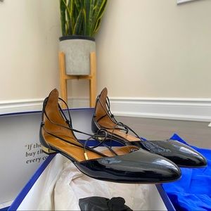 ❌SOLD❌ AQUAZZURA BLACK PATENT LEATHER Lace-Up Flats Sz 39